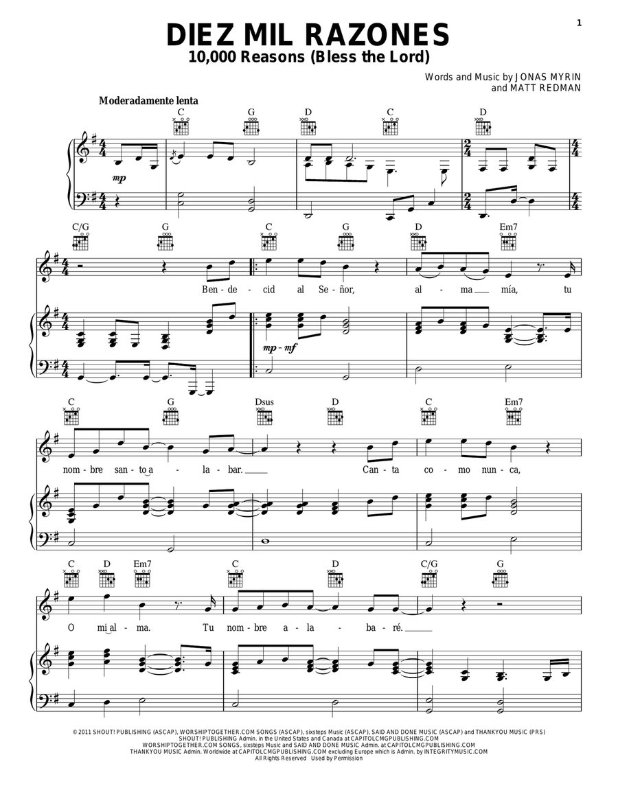 Diez Mil Razones (10,000 Reasons (Bless The Lord)) Guitar scores gallery preview page 1