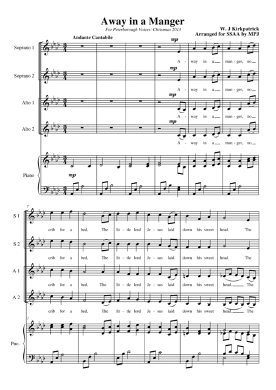 Away In A Manger SSAA Vocal Score SSAA scores gallery preview page 1