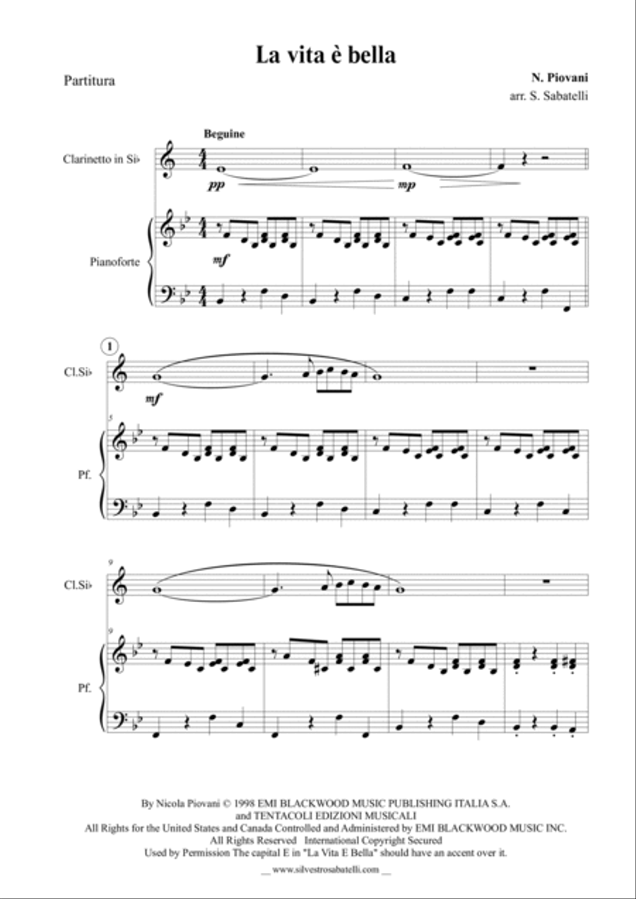 Life Is Beautiful (la Vita E Bella) Clarinet Solo scores gallery preview page 2