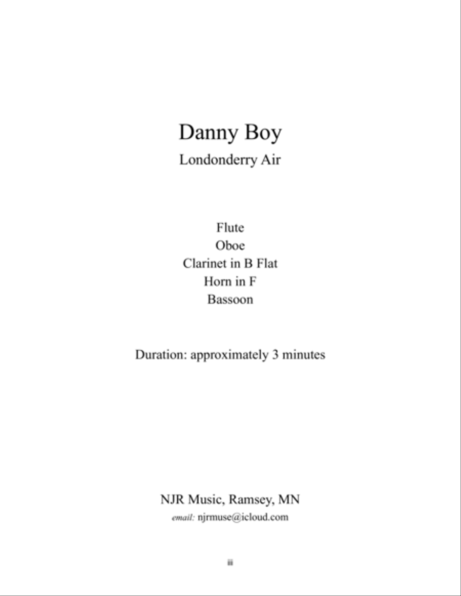 Danny Boy (Londonderry Air) WW Quintet (Fl Ob Cl Hrn Bsn) Full Set Woodwind Quintet scores gallery preview page 5