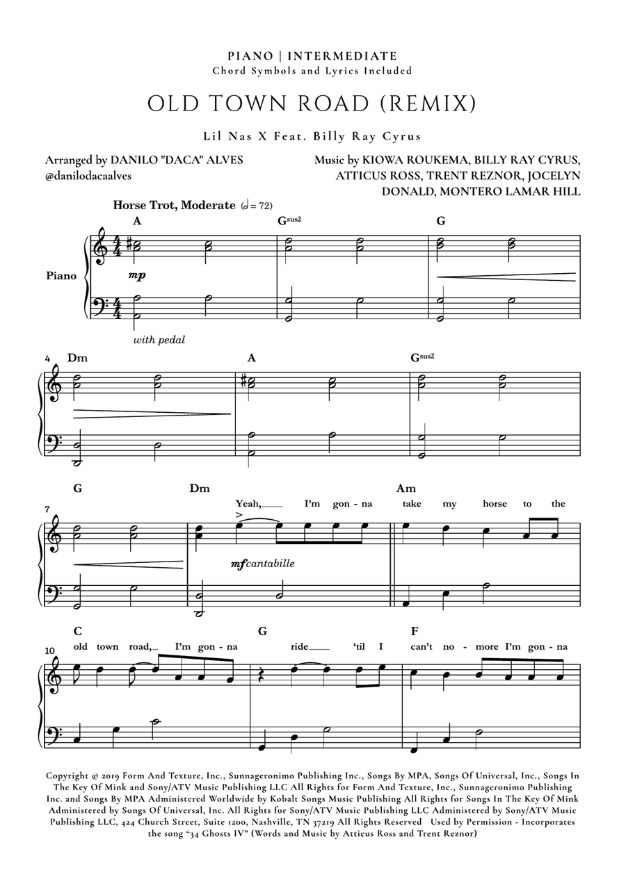 Old Town Road (remix) Piano Solo scores gallery preview page 1