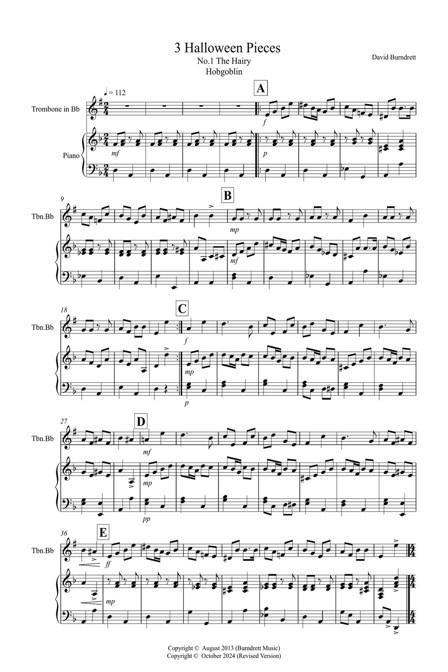 3 Halloween Pieces for Trombone in Bb and Piano Piano scores gallery preview page 1