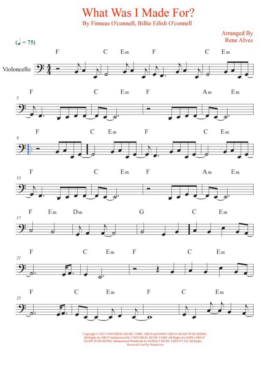 What Was I Made For? What Was I Made For? Cello Solo scores gallery preview page 1