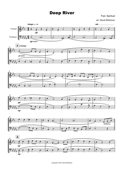 Deep River, Gospel Song for Trumpet and Trombone Duet