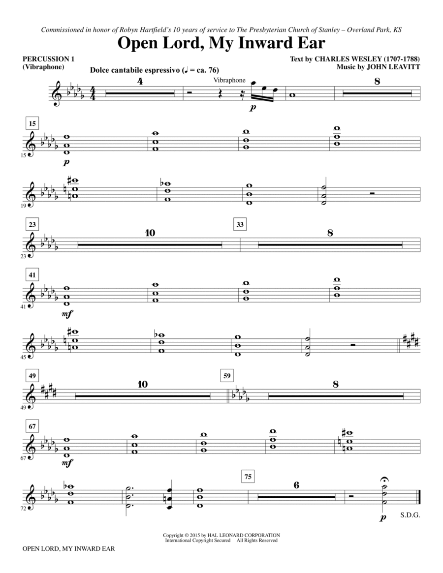 Open Lord, My Inward Ear - Percussion 1 Choir scores gallery preview page 1