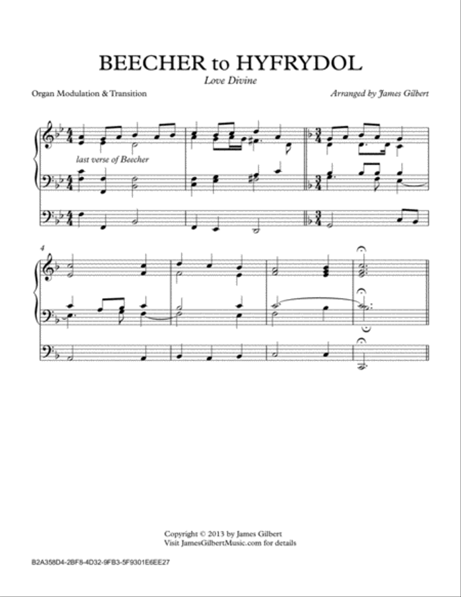BEECHER TO HYFRYDOL modulation Organ Solo scores gallery preview page 1