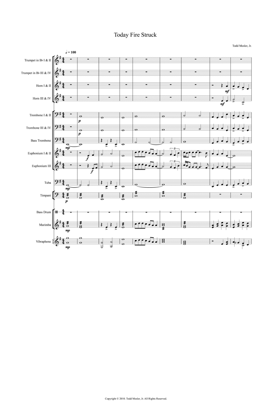 Today Fire Struck Today Fire Struck Brass Ensemble scores gallery preview page 1