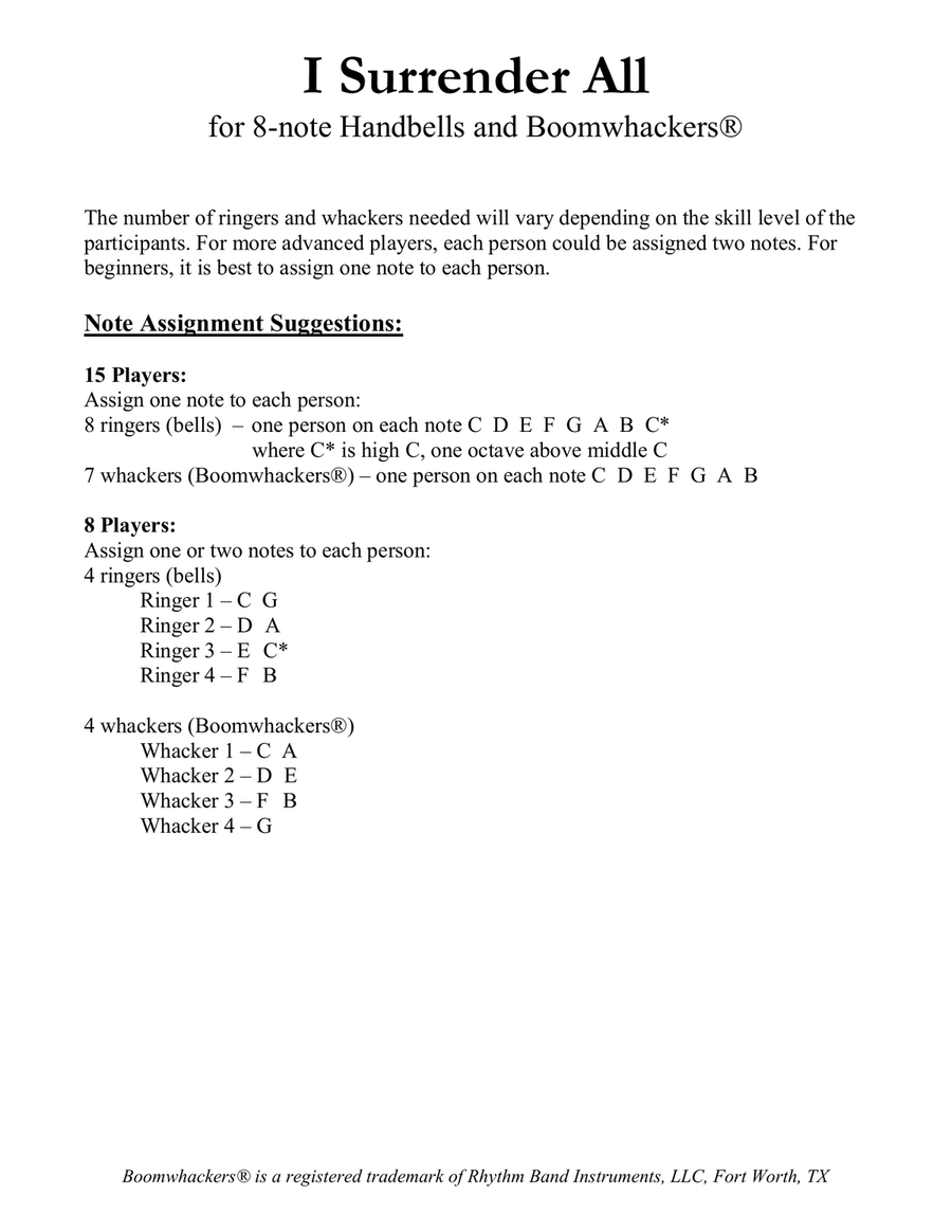 I Surrender All (for 8-note Bells and Boomwhackers® with Color Coded Notes) Handbell Choir scores gallery preview page 4