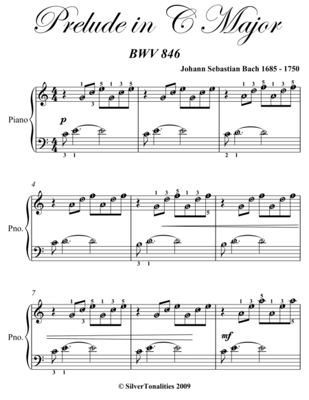 Prelude in C Major BWV 846 Easy Piano Sheet Music