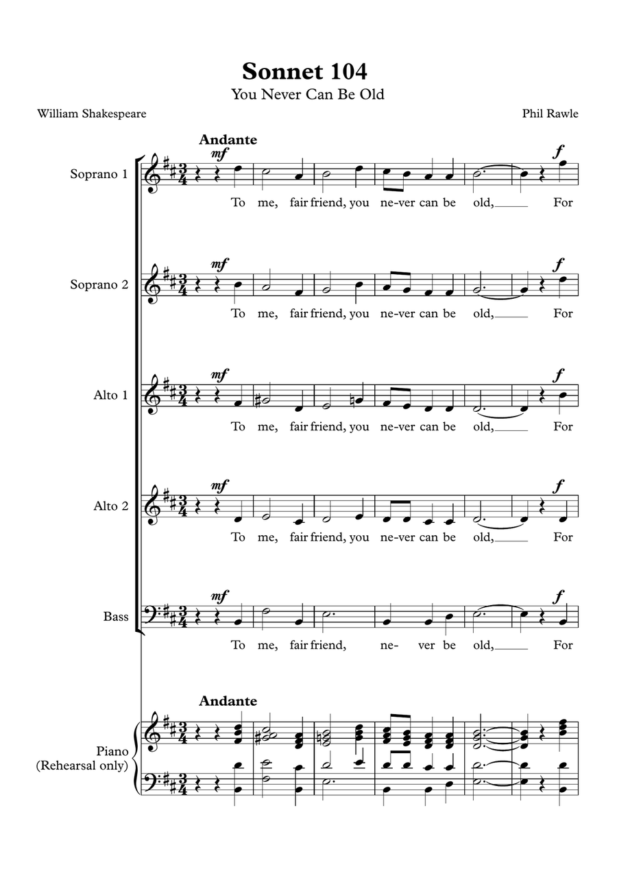 You Never Can Be Old - Sonnet 104 - Choir SSAAB 3-Part scores gallery preview page 1