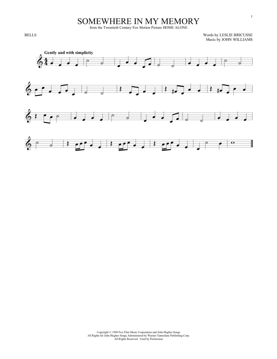 Somewhere In My Memory (from Home Alone) Glockenspiel scores gallery preview page 1