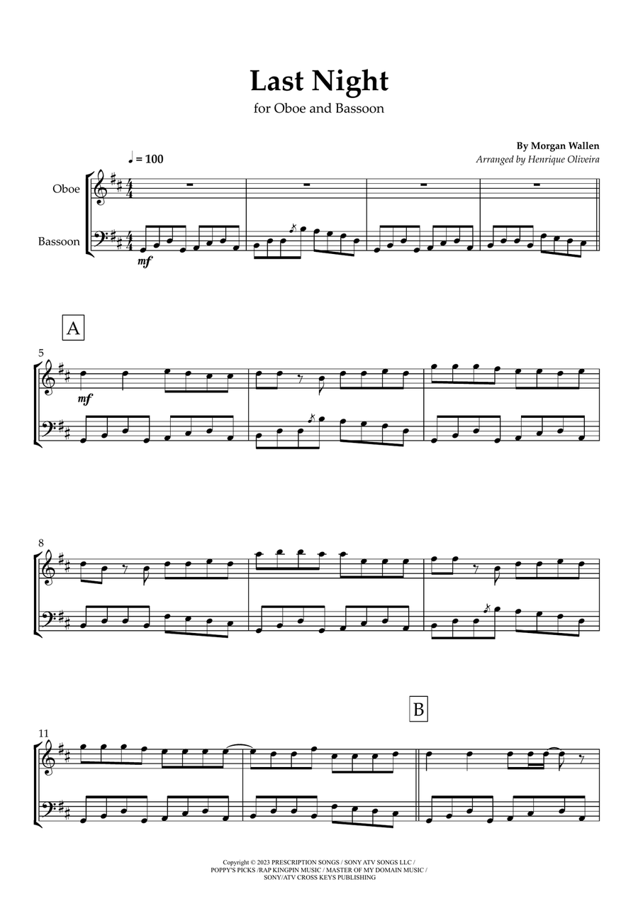 Last Night Woodwind Duet scores gallery preview page 1