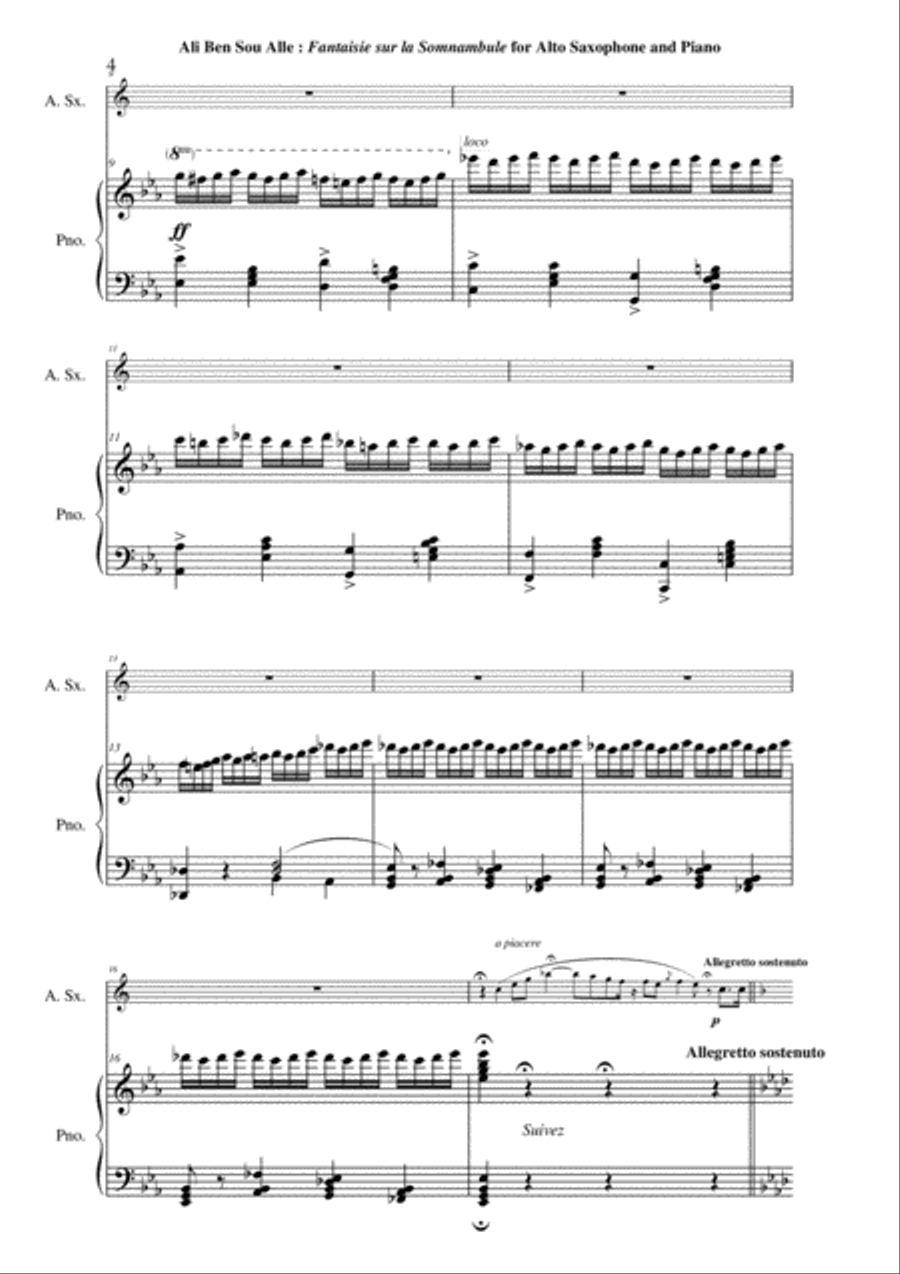 Ali Ben Sou Alle: Fantaisie sur la Somnambule de Bellini for alto saxophone and piano Alto Saxophone scores gallery preview page 4