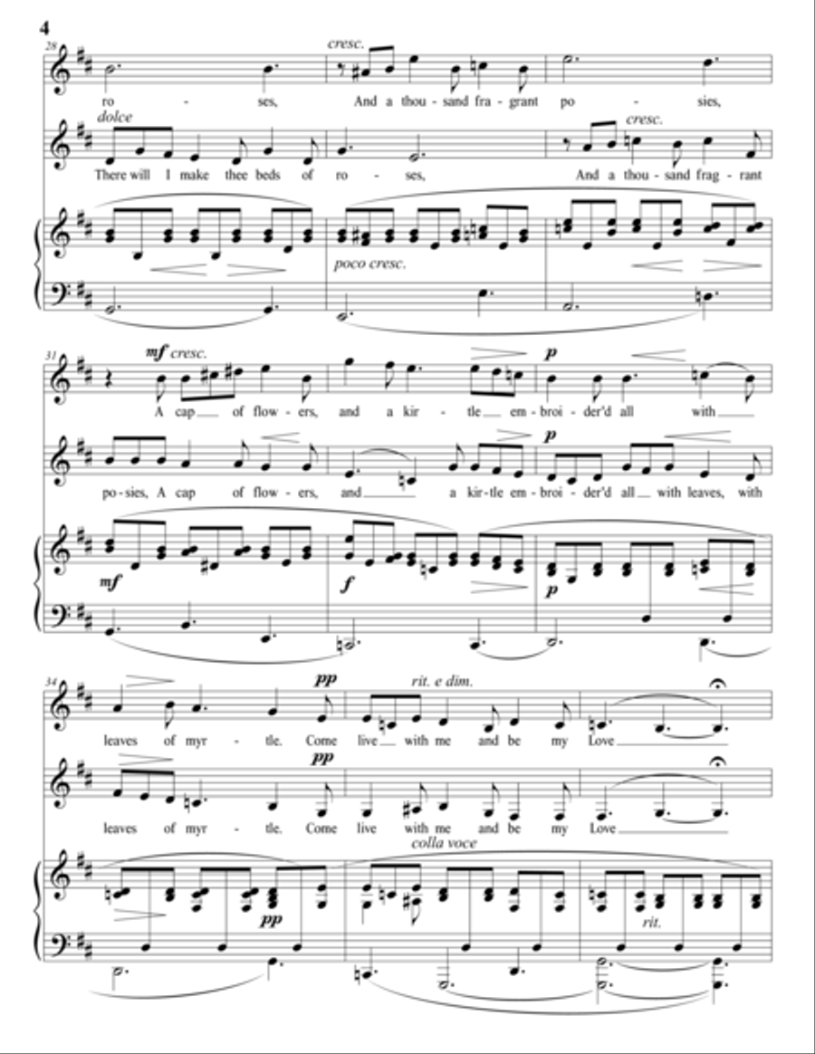 FOOTE: Come live with me, and be my love (transposed to D major) Piano scores gallery preview page 5