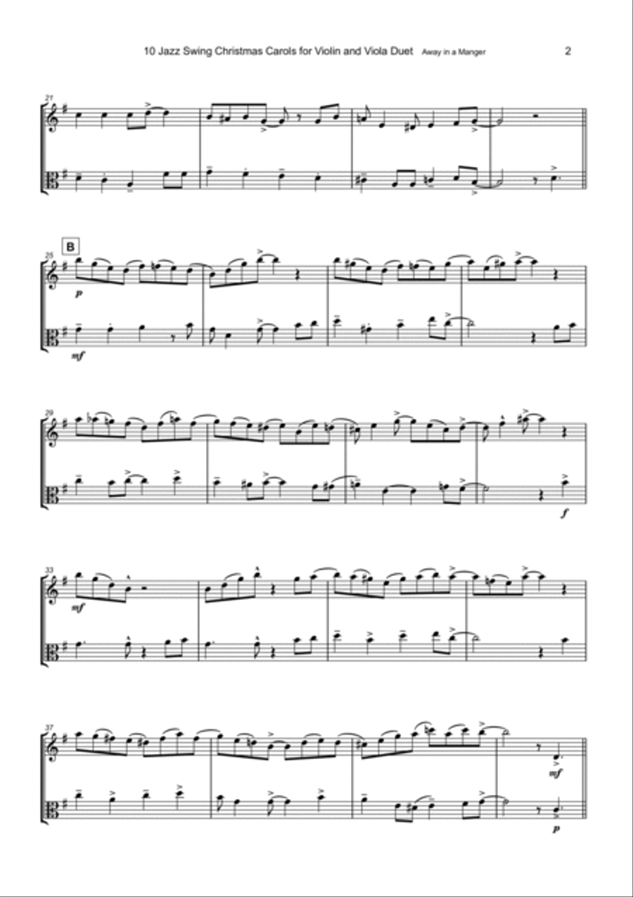 10 Jazz Swing Carols for Violin and Viola Duet String Duet scores gallery preview page 4