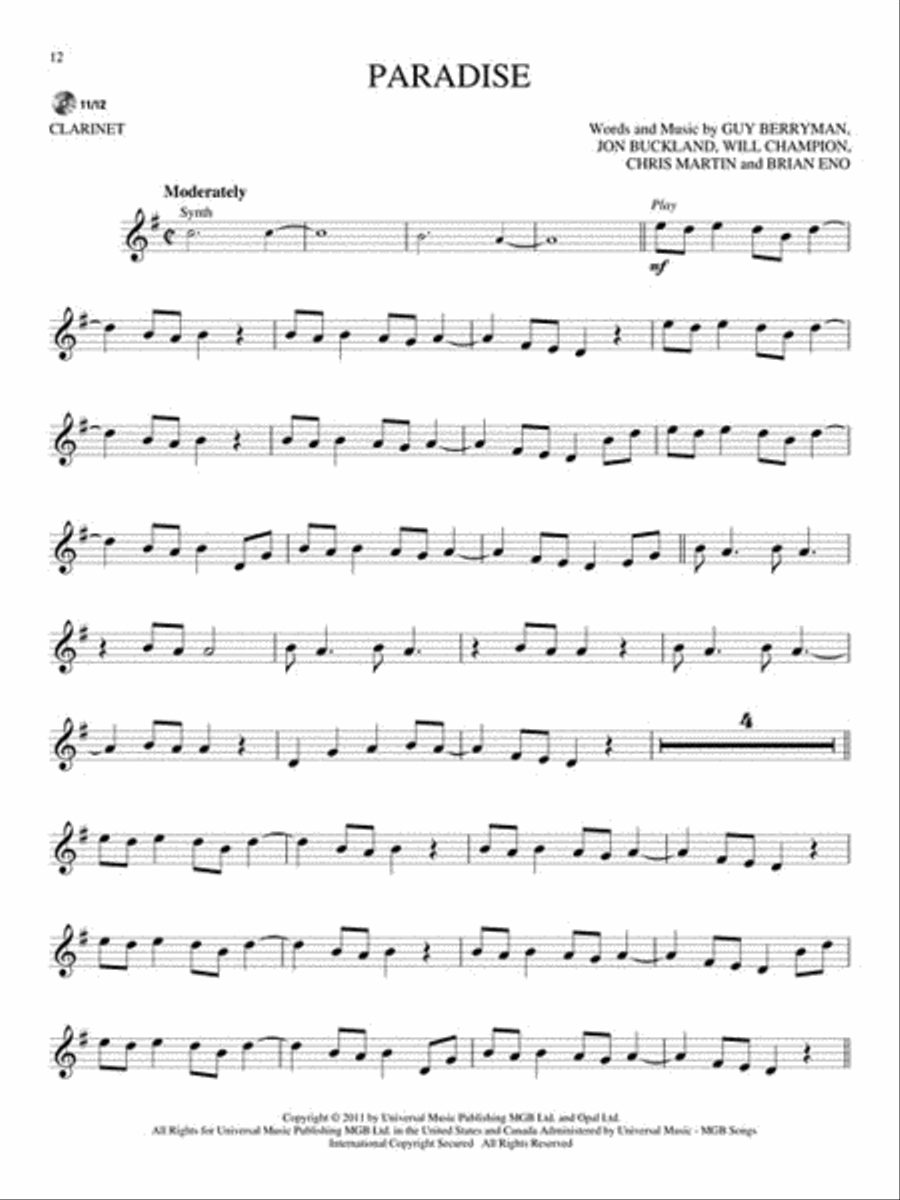 Coldplay Coldplay Clarinet Solo scores gallery preview page 4