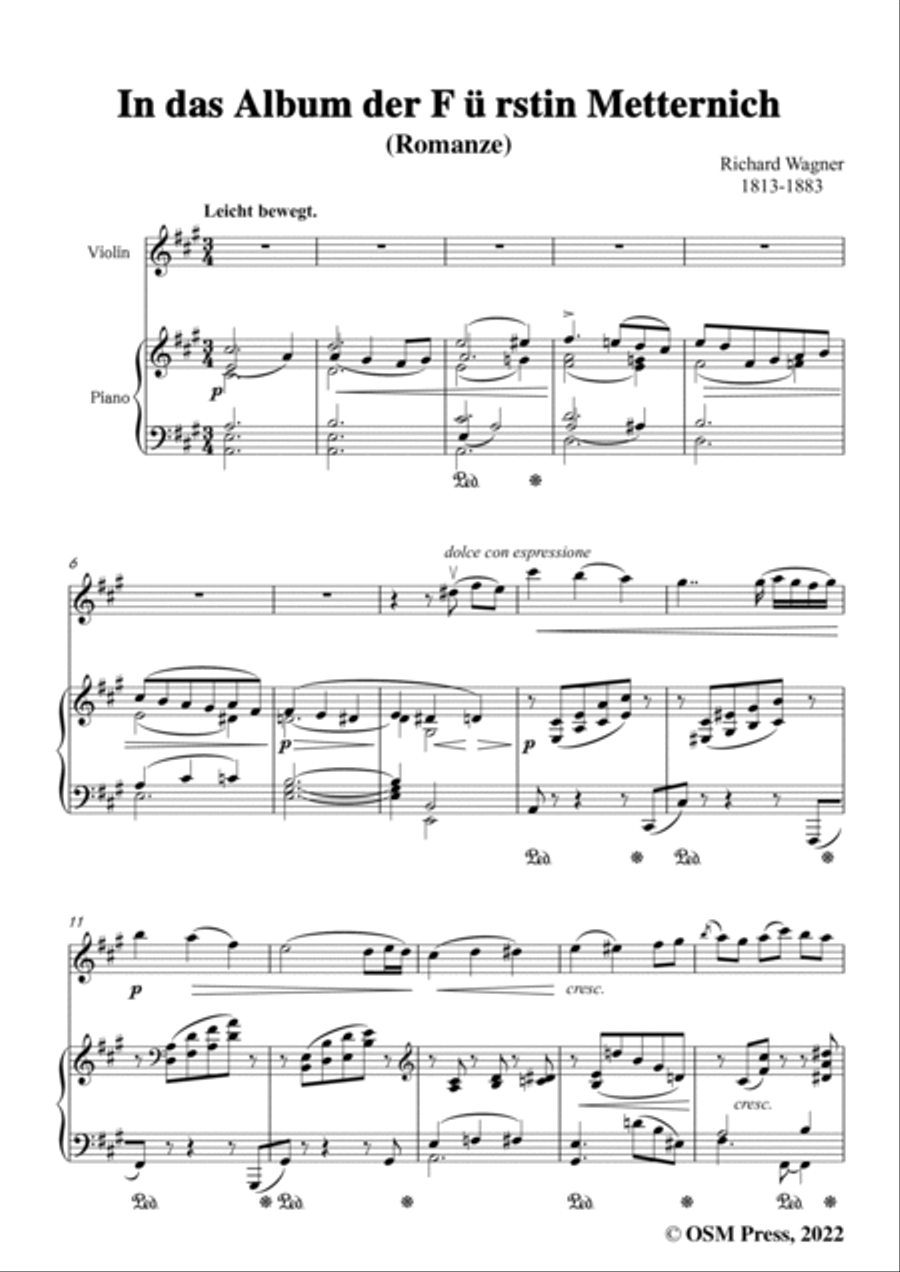 Wagner-In das Album der Fürstin Metternich(Romanze),WWV 94 Violin Solo scores gallery preview page 3