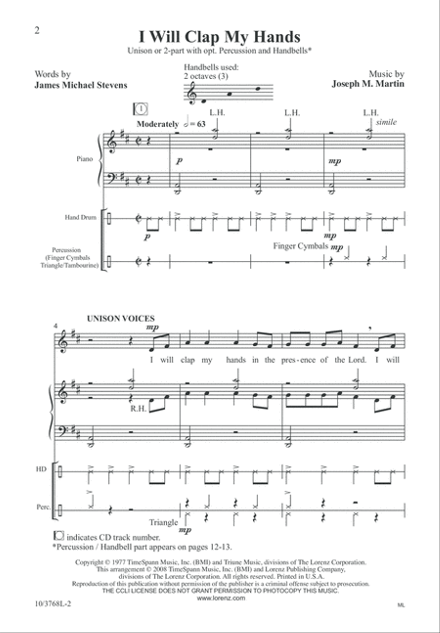 I Will Clap My Hands Unison Choir scores gallery preview page 2