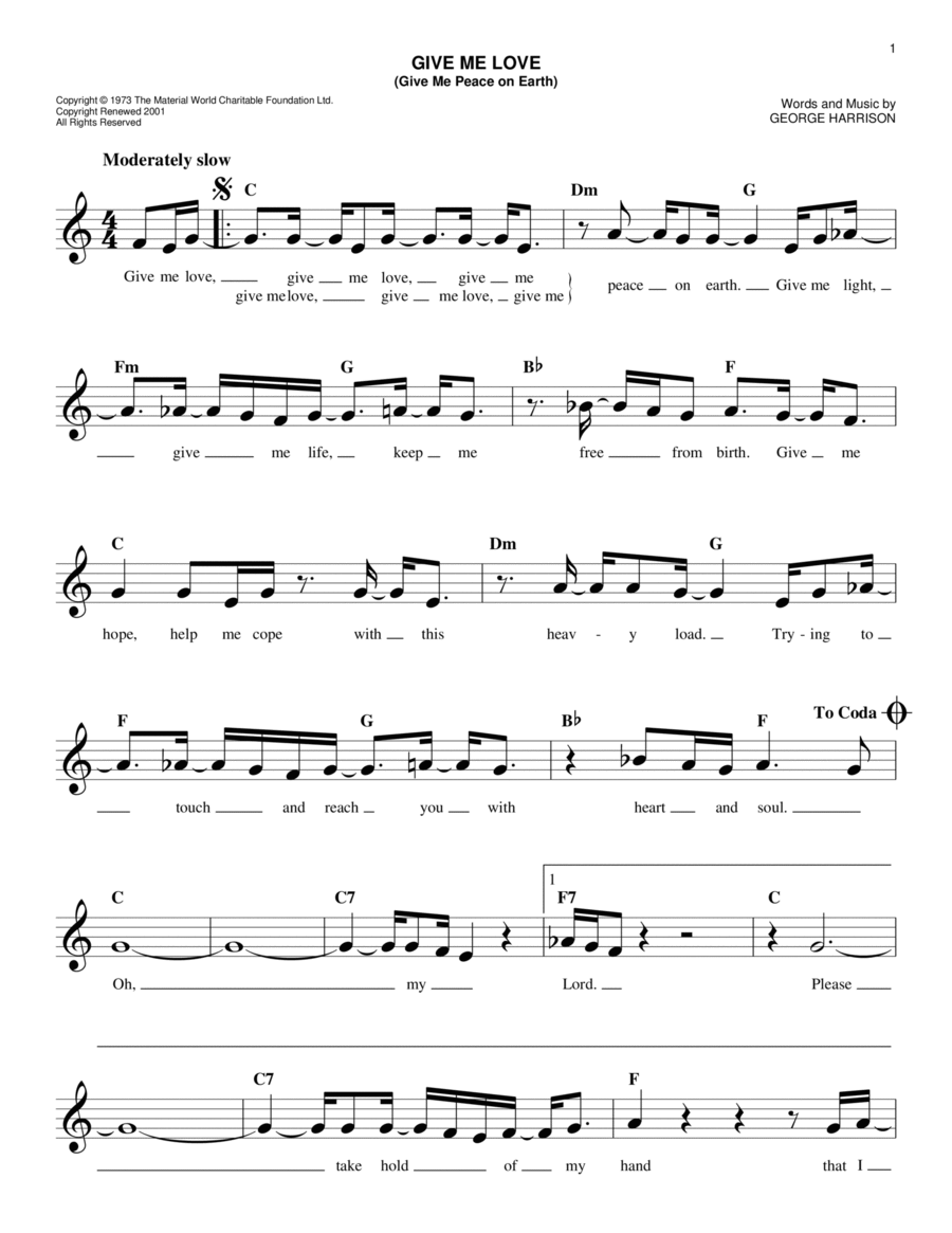 Give Me Love (Give Me Peace On Earth) Piano scores gallery preview page 1