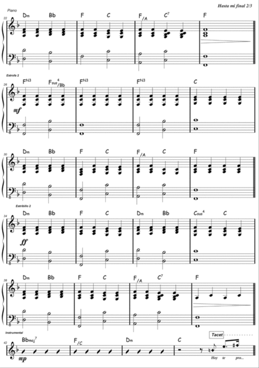 Hasta Mi Final Hasta Mi Final Easy Piano scores gallery preview page 3