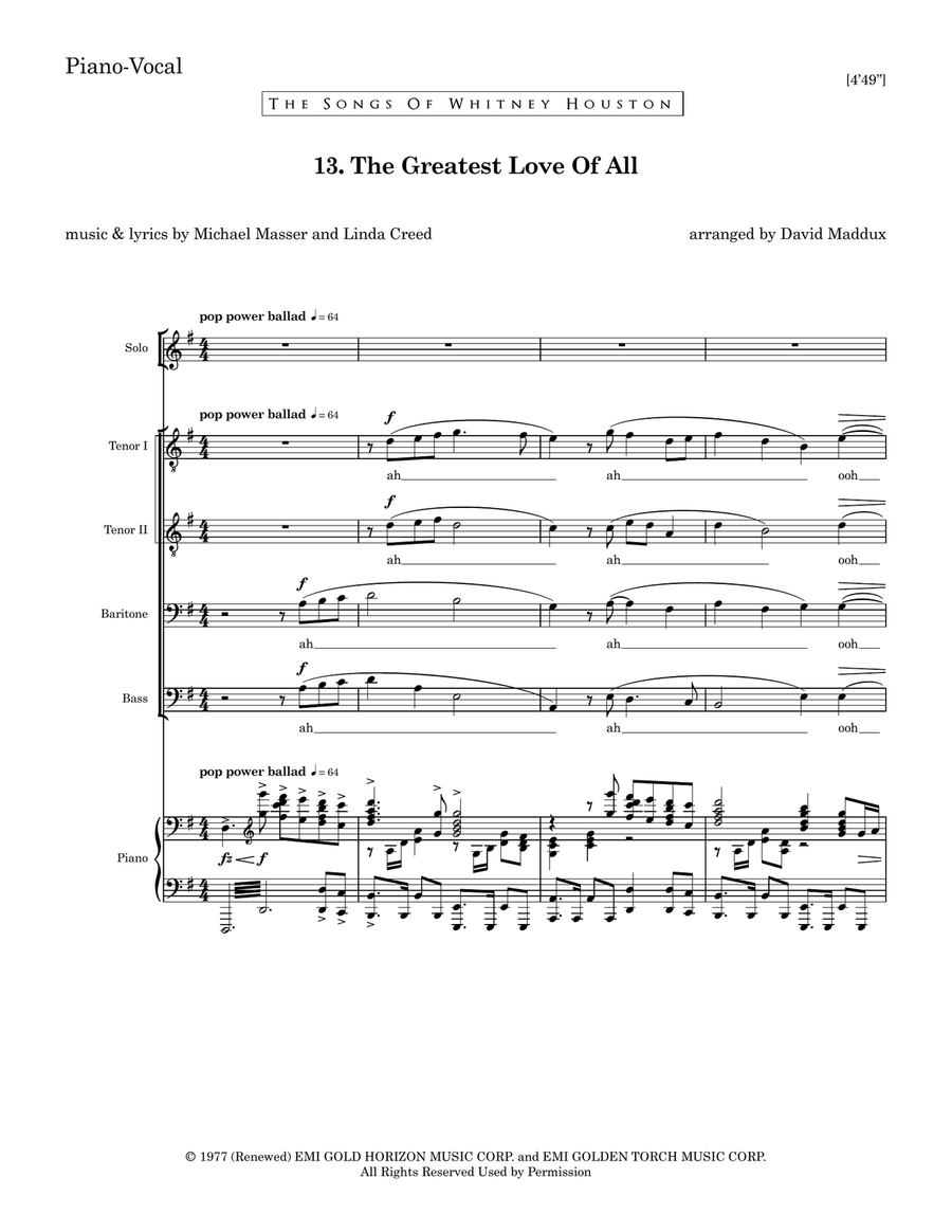 The Greatest Love Of All TTBB scores gallery preview page 1