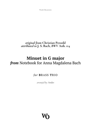 Book cover for Minuet in G major by Bach for Brass Trio