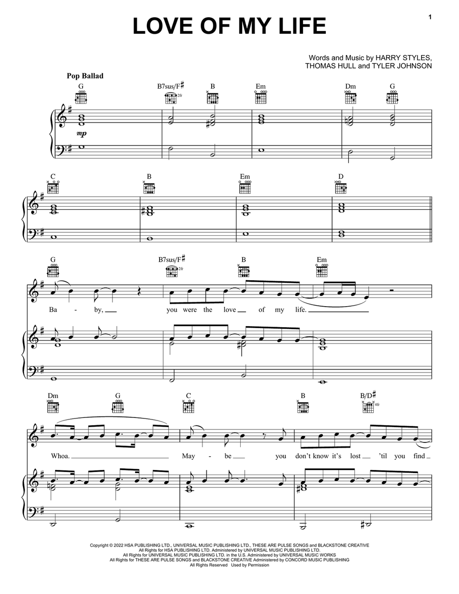 Love Of My Life Piano, Vocal, Guitar scores gallery preview page 1