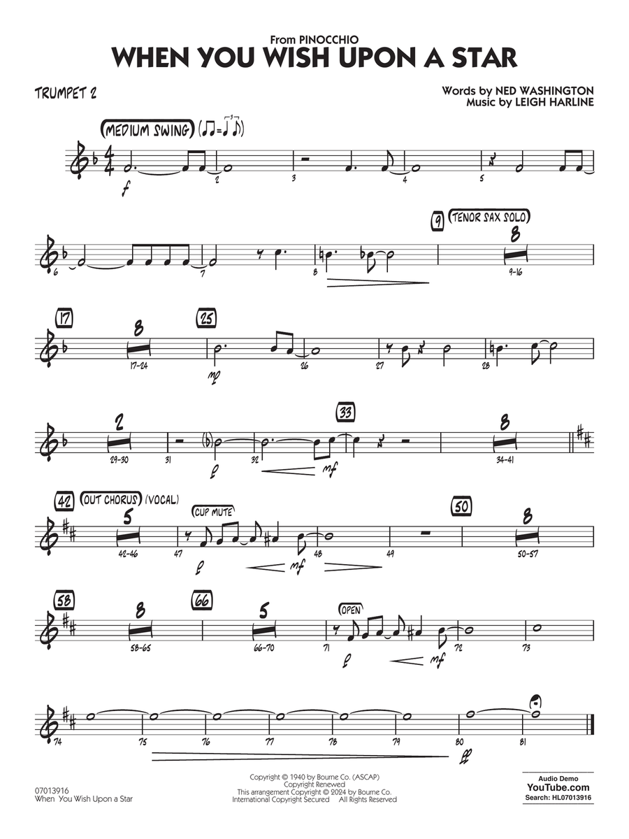 When You Wish Upon A Star (Key: C) (arr. Chuck Israels) - Trumpet 2