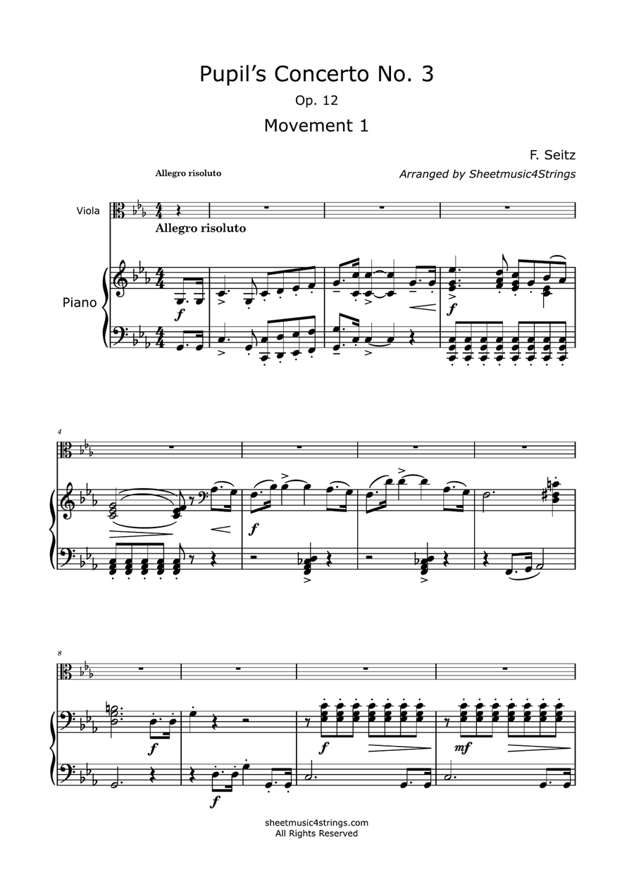 Seitz, F. - Concerto No. 3, Op. 12, for Viola and Piano Piano scores gallery preview page 3