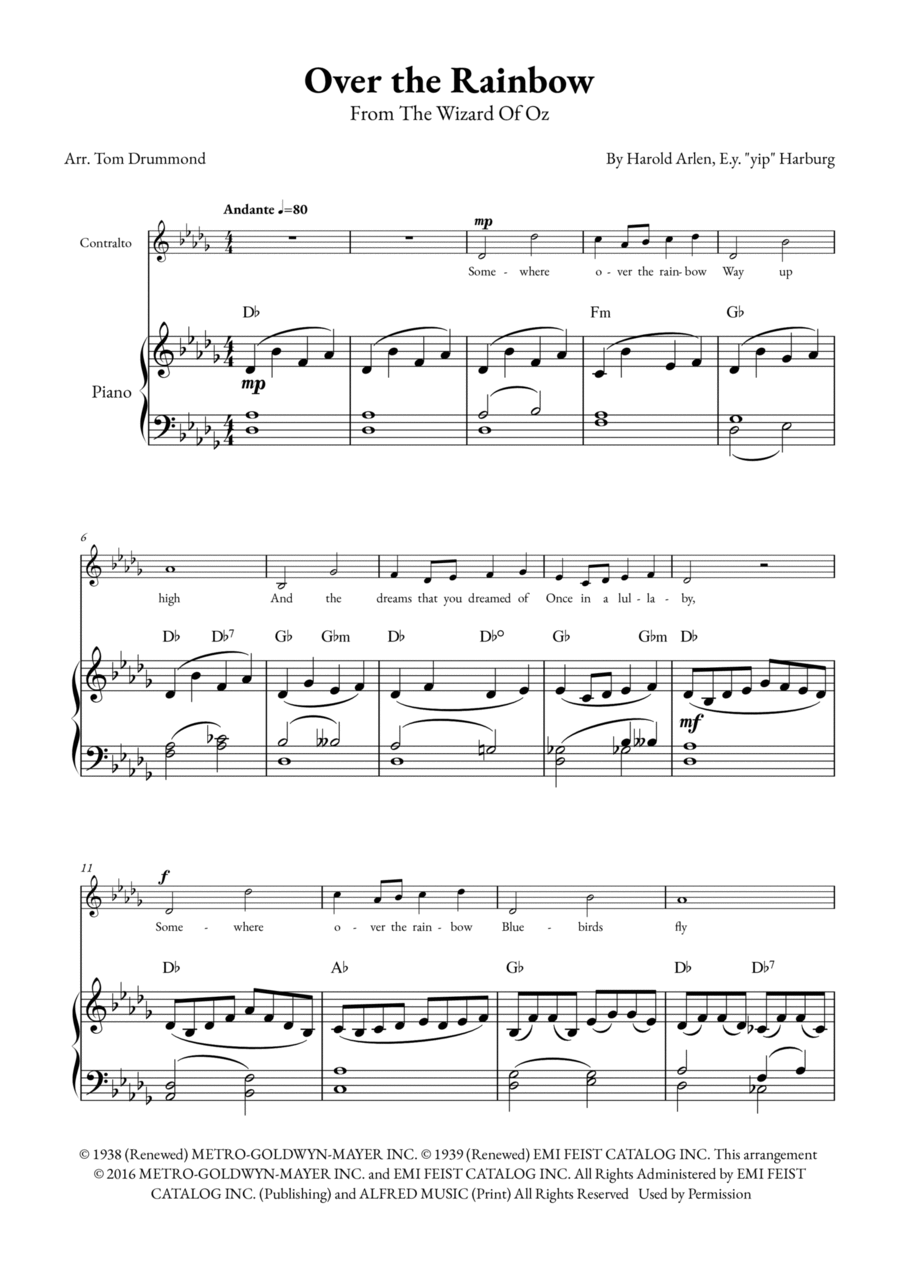 Over The Rainbow Voice scores gallery preview page 1
