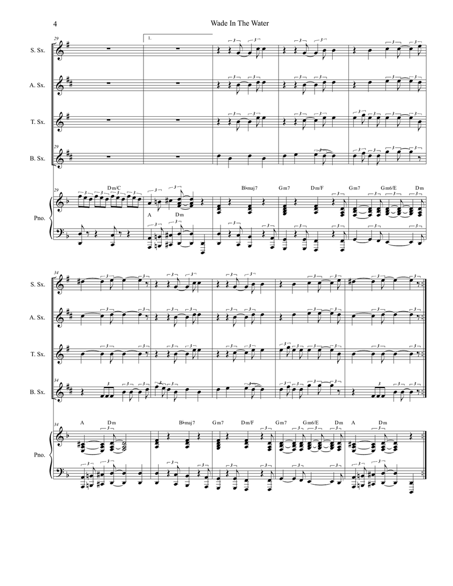 Wade In The Water (for Saxophone Quartet and Piano) Woodwind Ensemble scores gallery preview page 4