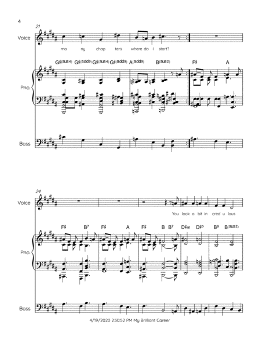 My Brilliant Career Piano, Vocal, Guitar scores gallery preview page 4