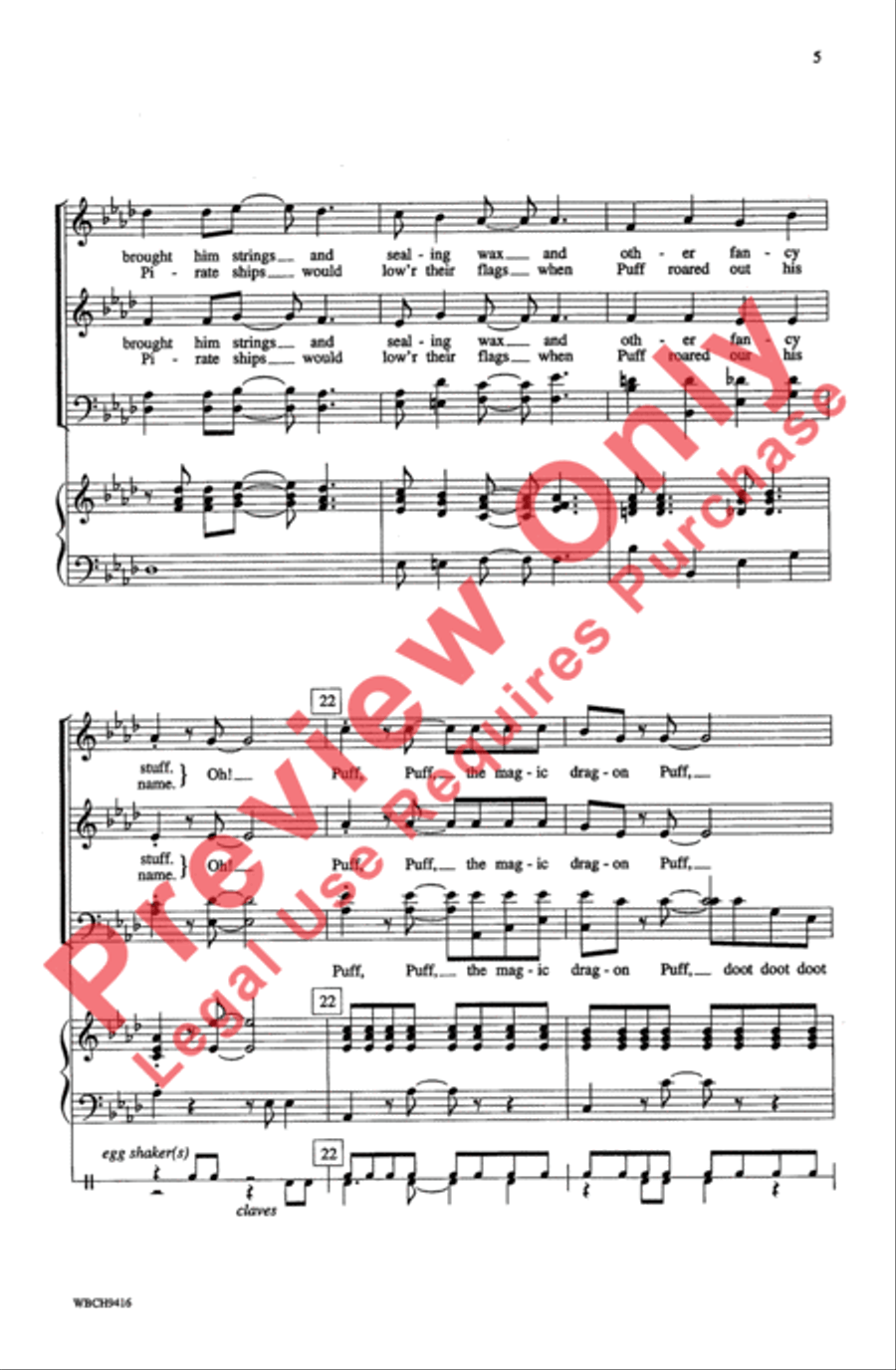 Puff (The Magic Dragon) 4-Part scores gallery preview page 5