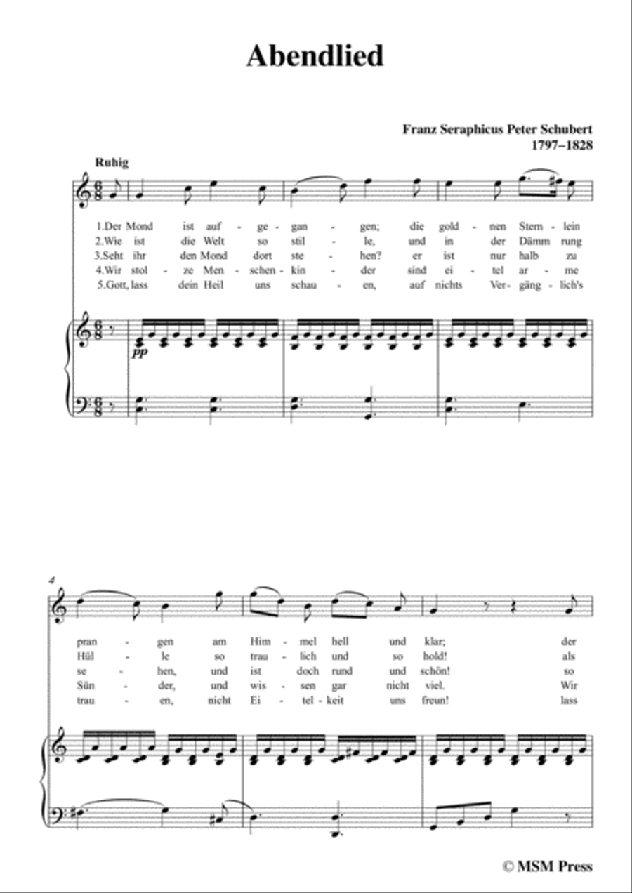 Schubert-Abendlied (Claudius),in C Major,for Voice and Piano Voice Solo scores gallery preview page 3