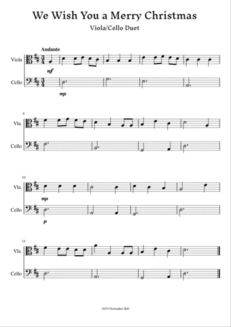 We Wish You A Merry Christmas - Easy Viola/Cello Duet String Duet scores gallery preview page 2
