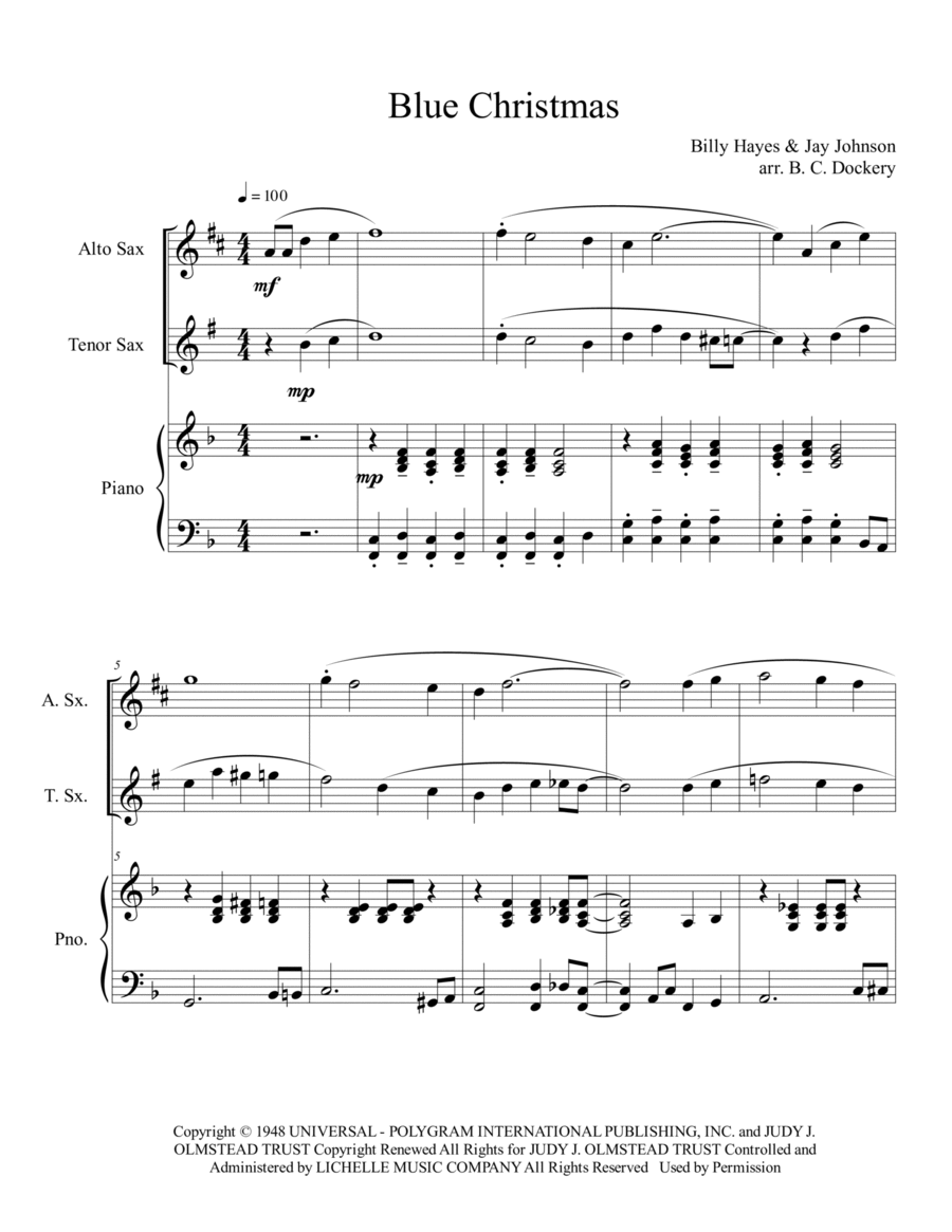 Blue Christmas Blue Christmas Woodwind Duet scores gallery preview page 1