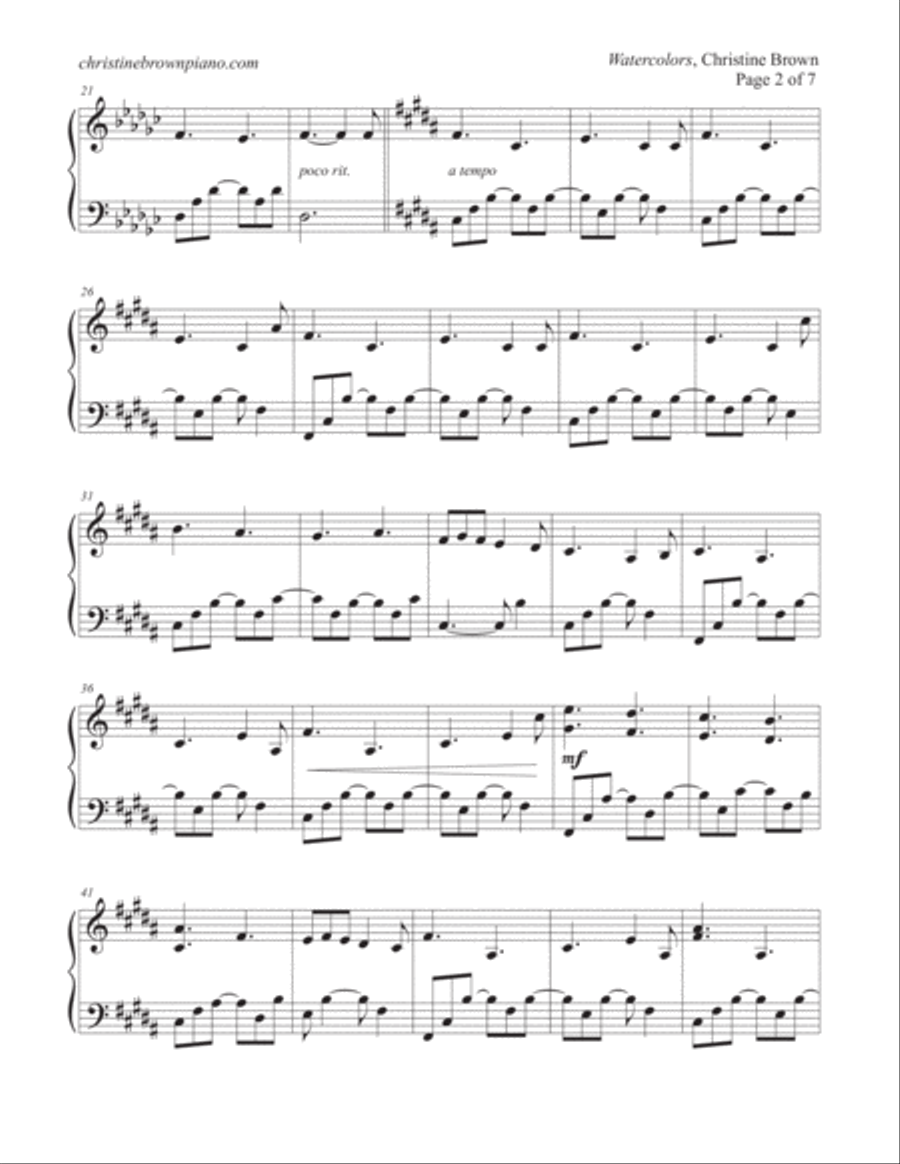 Watercolors Piano Solo scores gallery preview page 2