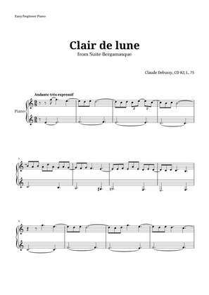 Book cover for Clair de Lune by Debussy for Beginner Piano