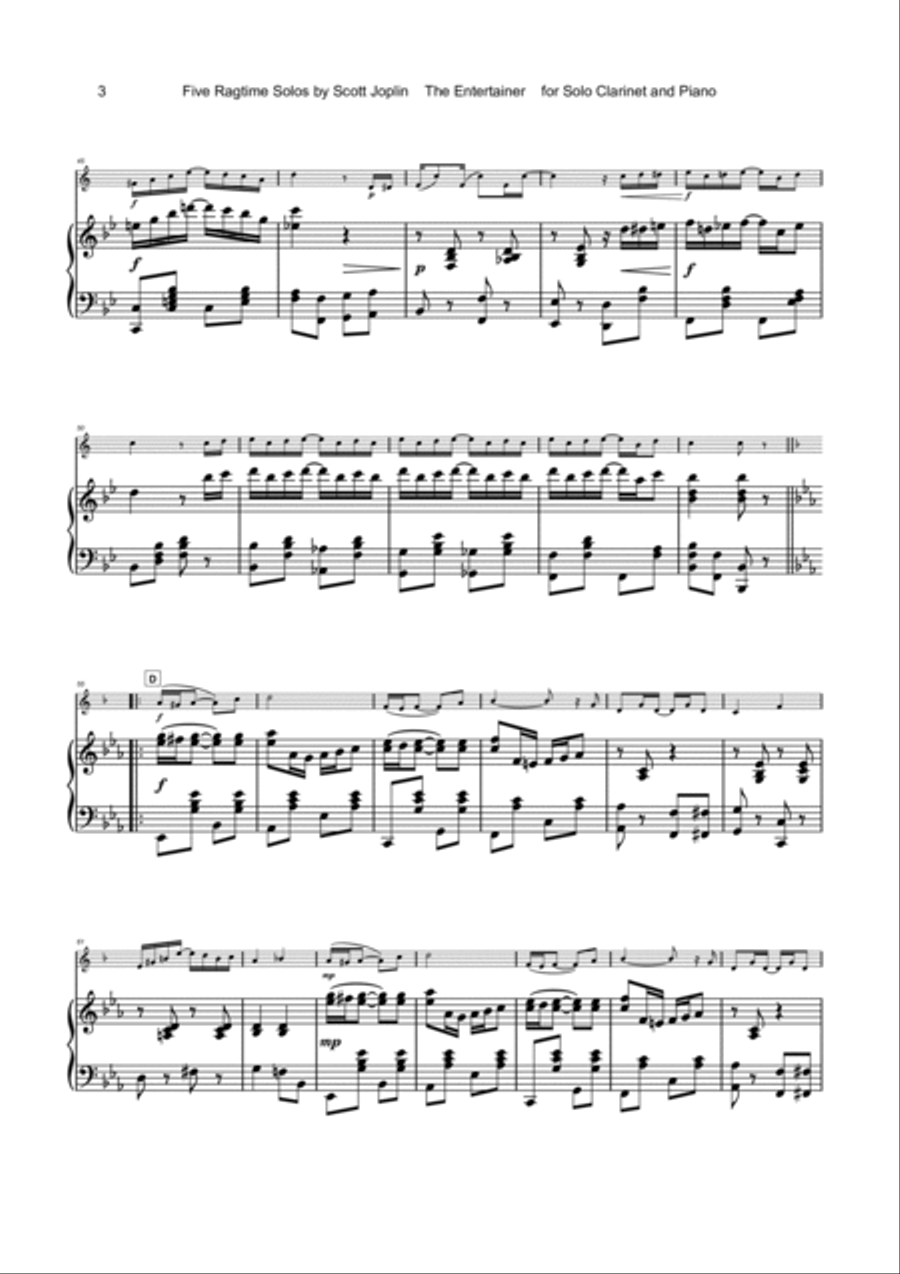 Five Ragtime Solos by Scott Joplin for Clarinet and Piano