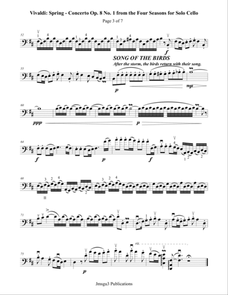 Vivaldi - The Four Seasons: Spring for Solo Cello Cello Solo scores gallery preview page 3