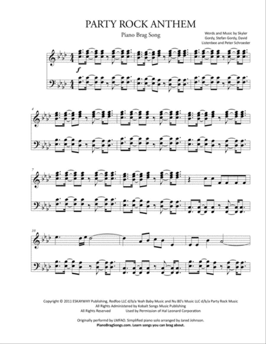 Party Rock Anthem Easy Piano scores gallery preview page 2