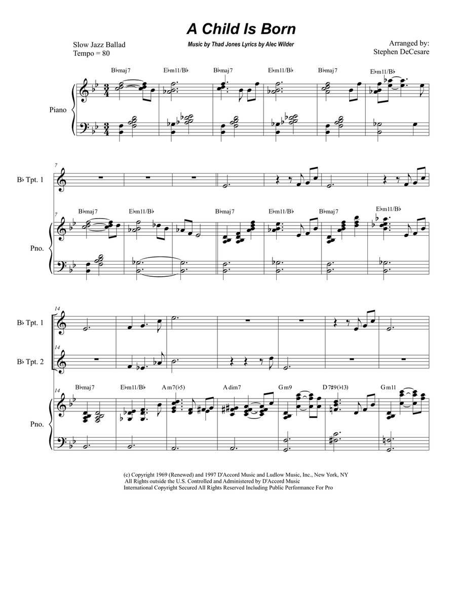 A Child Is Born Trumpet Duet scores gallery preview page 1