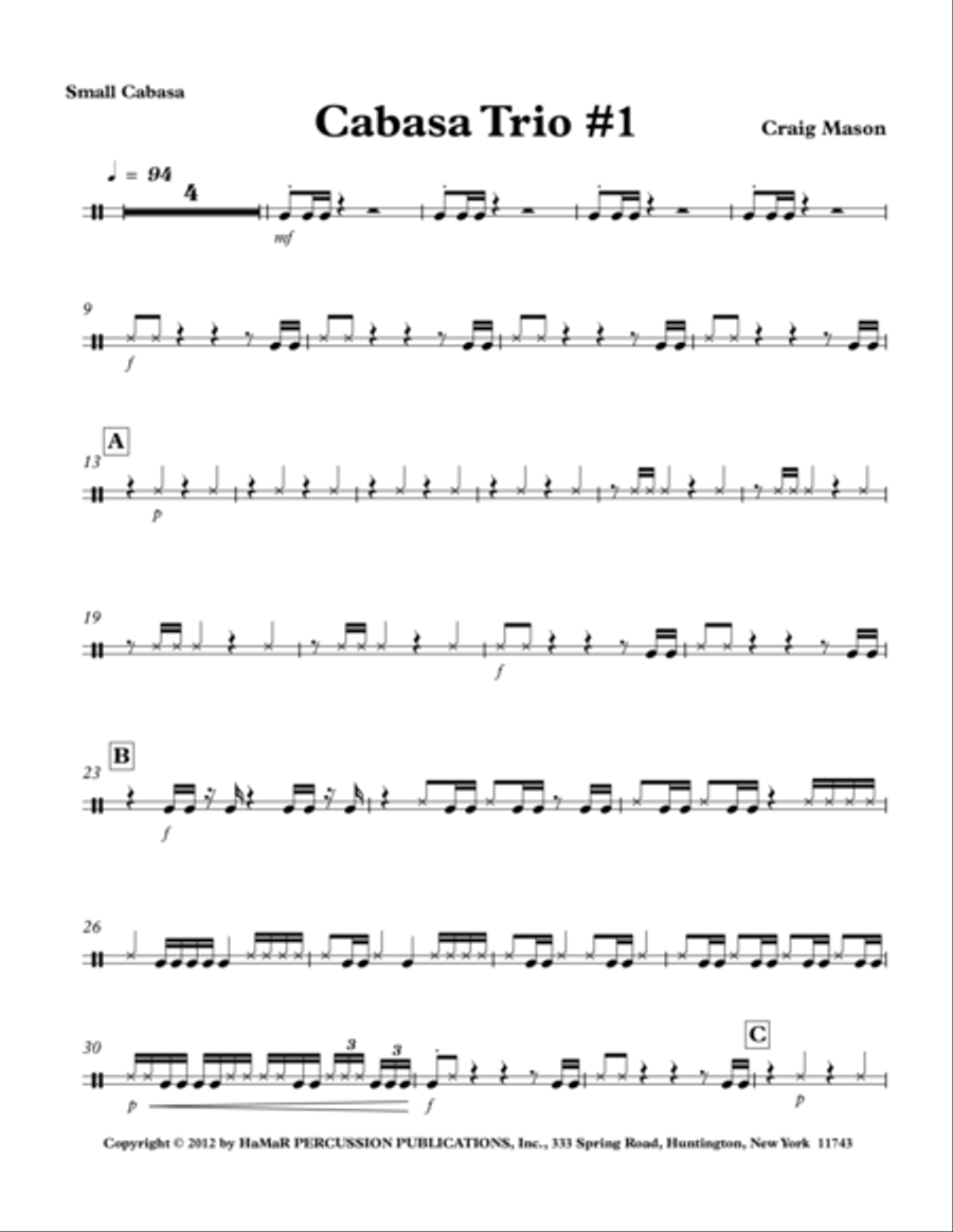 Cabasa Trio No. 1 School and Community scores gallery preview page 1