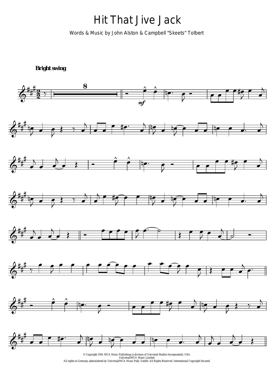 Hit That Jive Jack by Diana Krall Tenor Saxophone - Digital Sheet Music