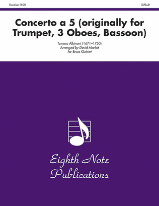Book cover for Concerto a 5 (originally for Trumpet, 3 Oboes, Bassoon)