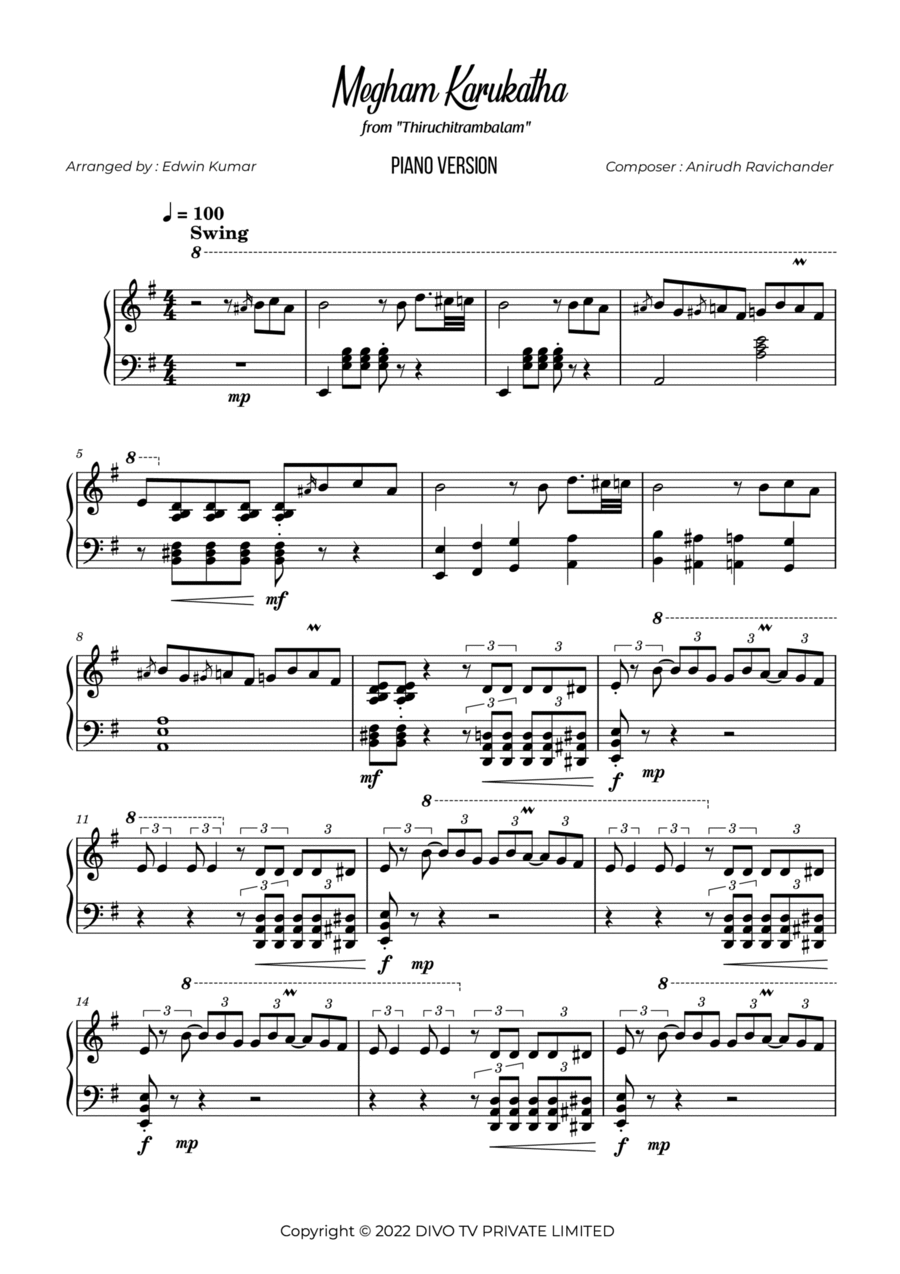 Megham Karukatha Piano Solo scores gallery preview page 1