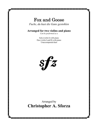 Book cover for Fox and Goose, for two violins and piano