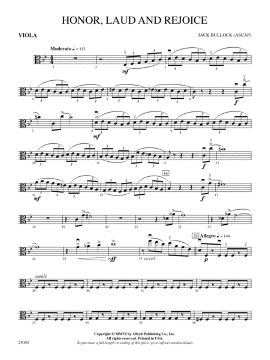 Honor, Laud and Rejoice: Viola Full Orchestra scores gallery preview page 1