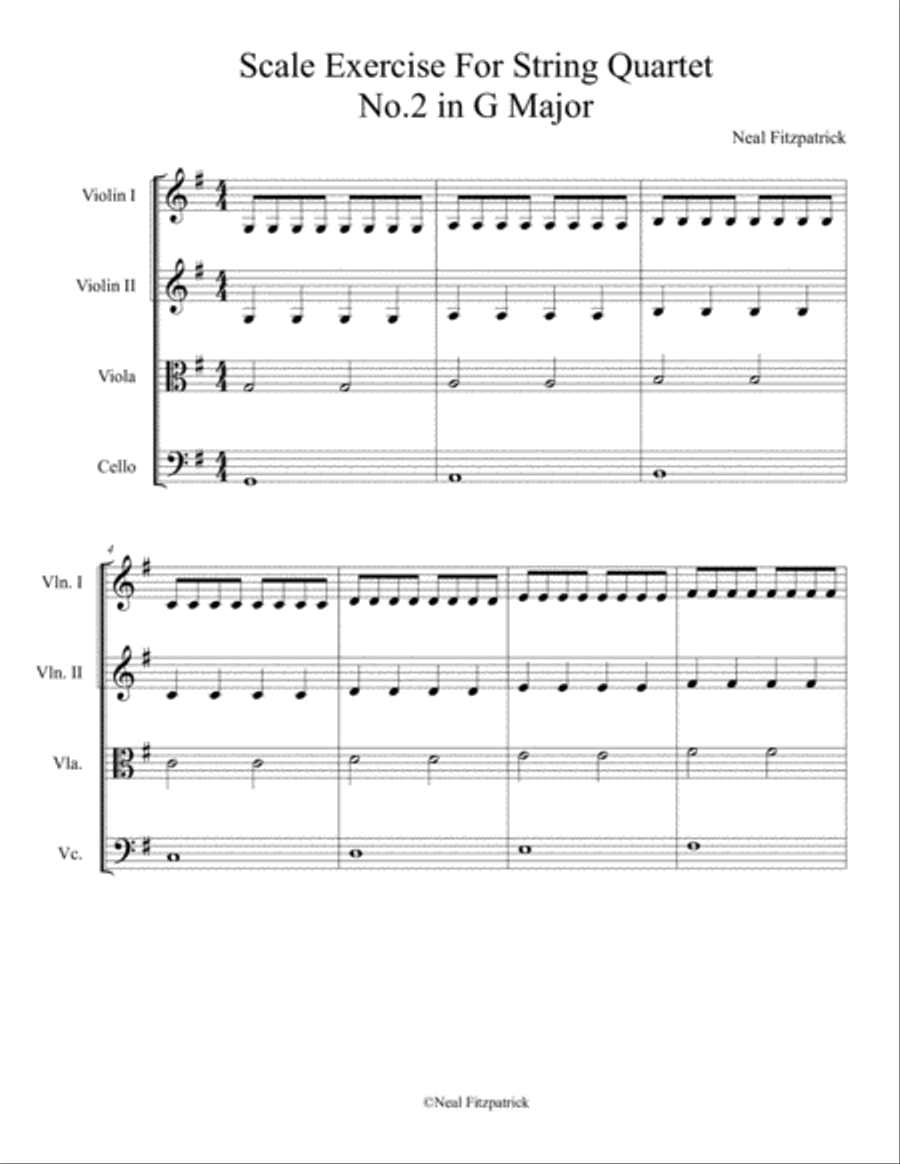 Scale Exercise For String Quartet No.2 in G Major String Quartet scores gallery preview page 1