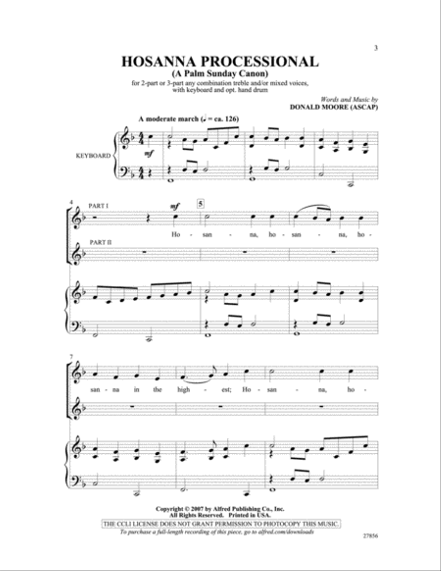 Hosanna Processional (A Palm Sunday Canon) 3-Part scores gallery preview page 2